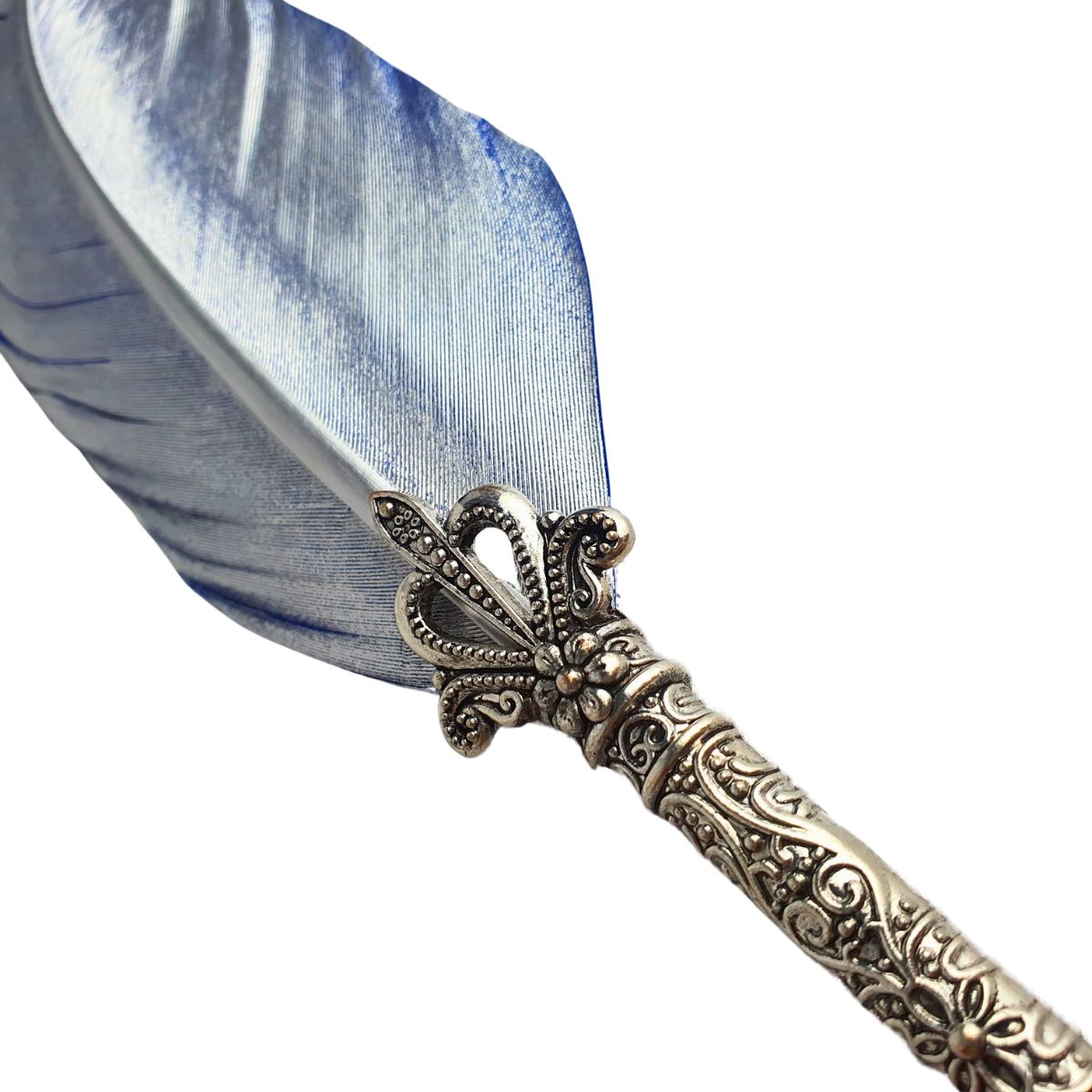 Caneta Tinteiro Simples Pena Prateada e Azul Caneta Tinteiro Simples Pena Prateada e Azul